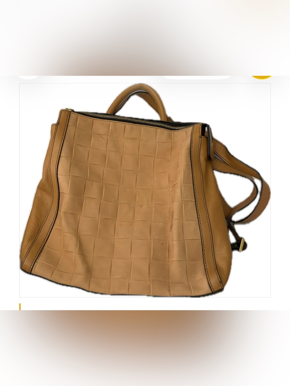 Women fossil, backpack Tan Woven Leather Tote Bag